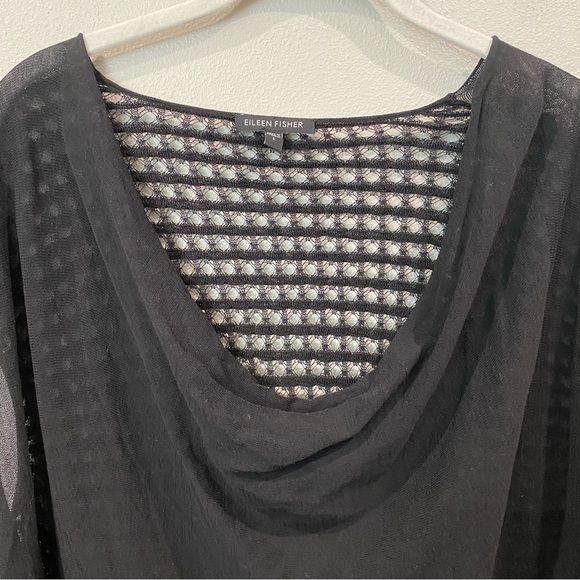 Eileen Fisher Sheer Fine Knit Cowl Neck Top Black Large - Picture 3 of 8